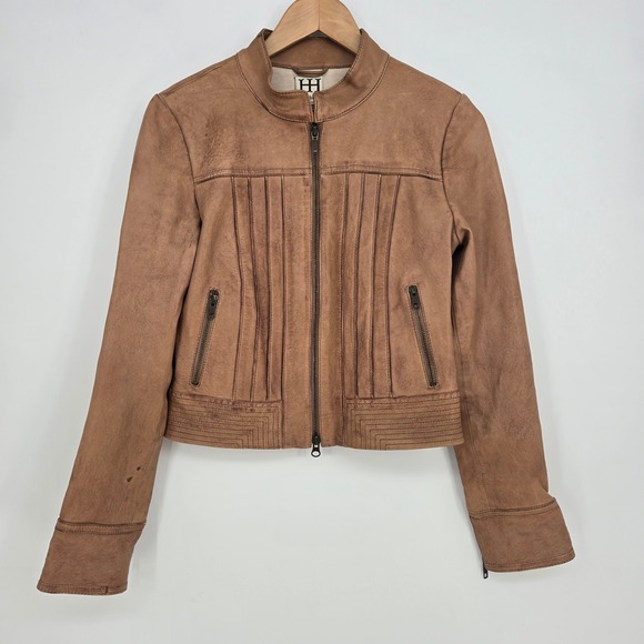 Haute Hippie Jackets & Blazers - Haute Hippie Real Lambskin Leather Jacket Brown Pleated Biker Chic Boho Womens S